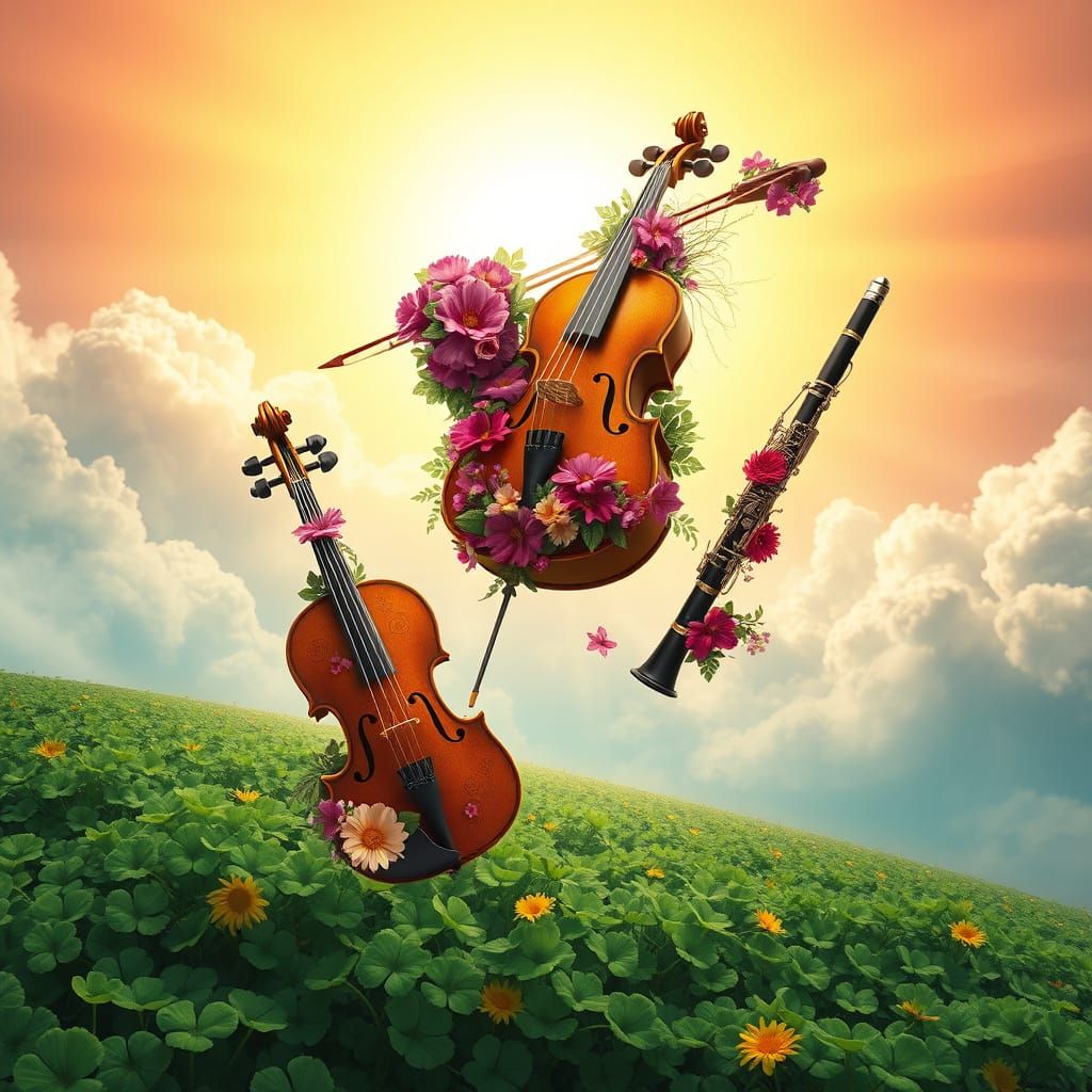 Vibrant Musical Instruments Soar in a Radiant, Sun-Drenched ...