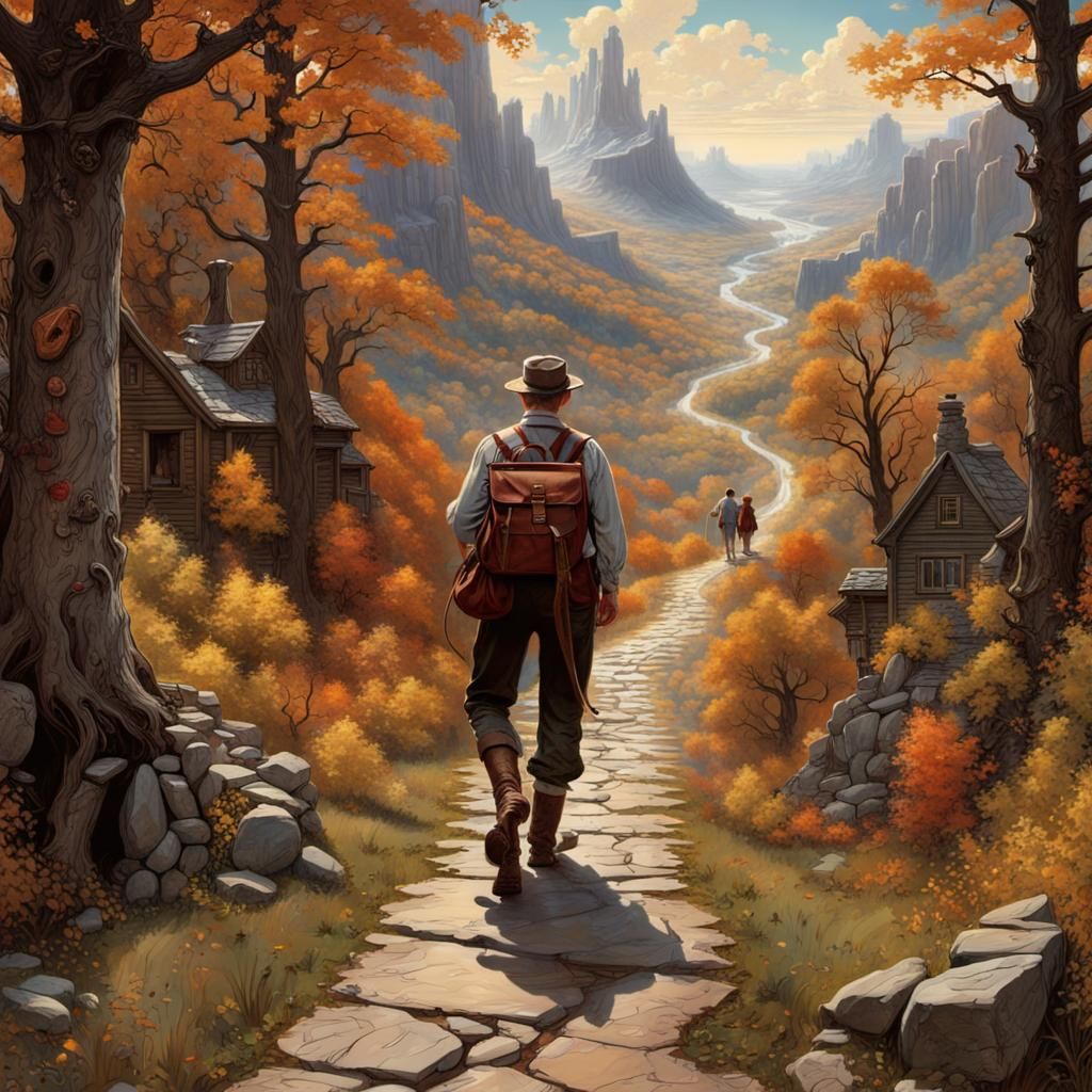 Norman Rockwell path to adventure fantastic landscape