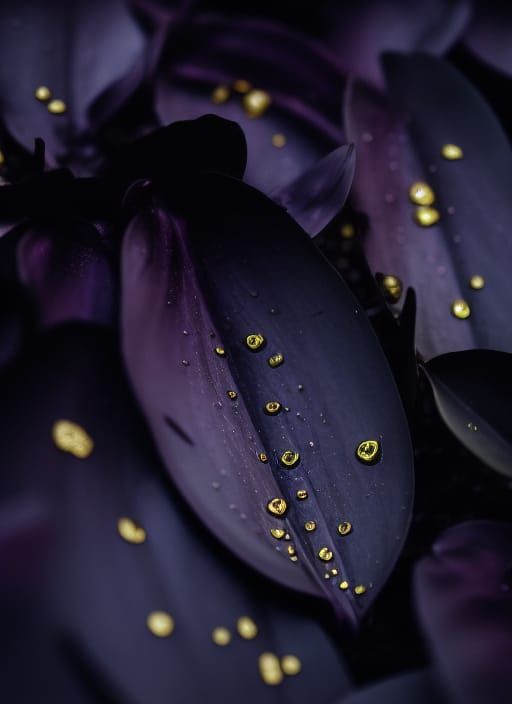 Purple Plant with Gold Droplets in Naturalism Style