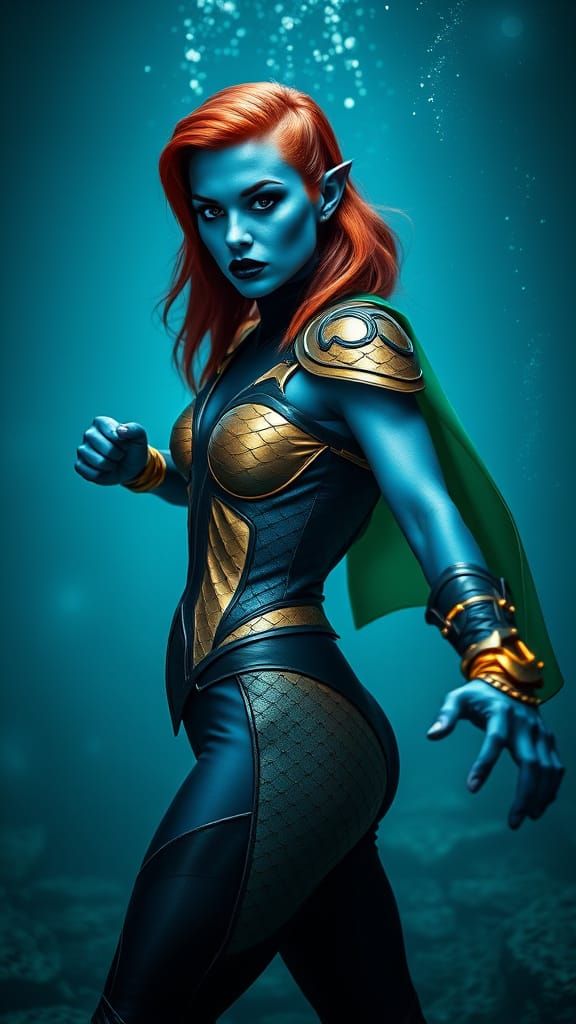 Regal Blue Supermodel in Dark Fantasy Attire