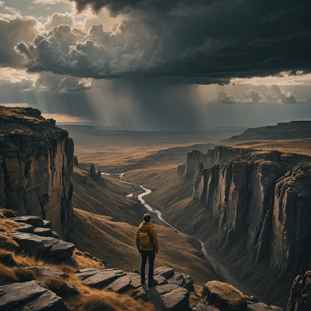 Stormy Landscape with Figure, Cinematic Film Still