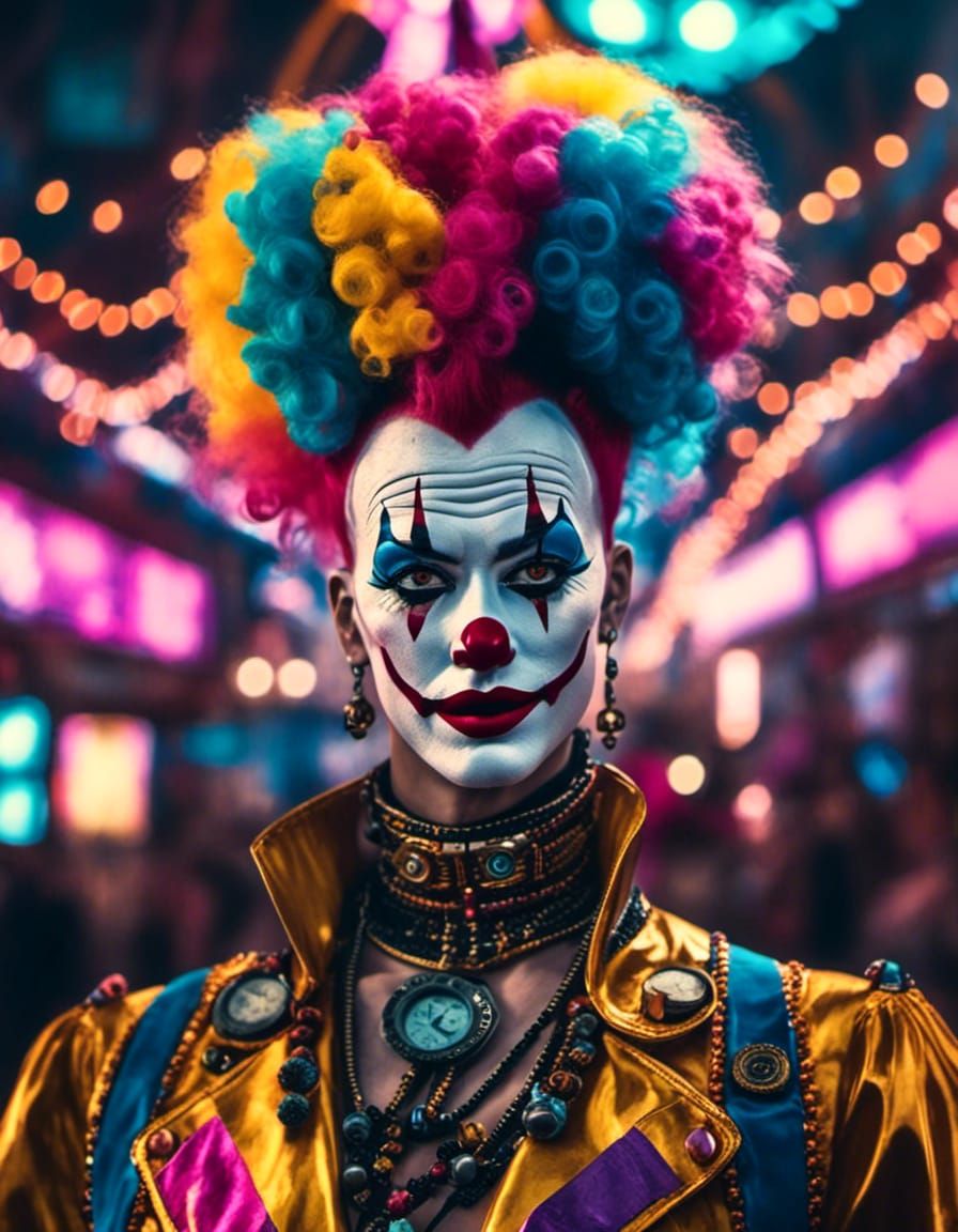 Cyborg Clown, <lora:CottonCandy Carnival:1.0> <lora:Murraypunk v2:1.0>
