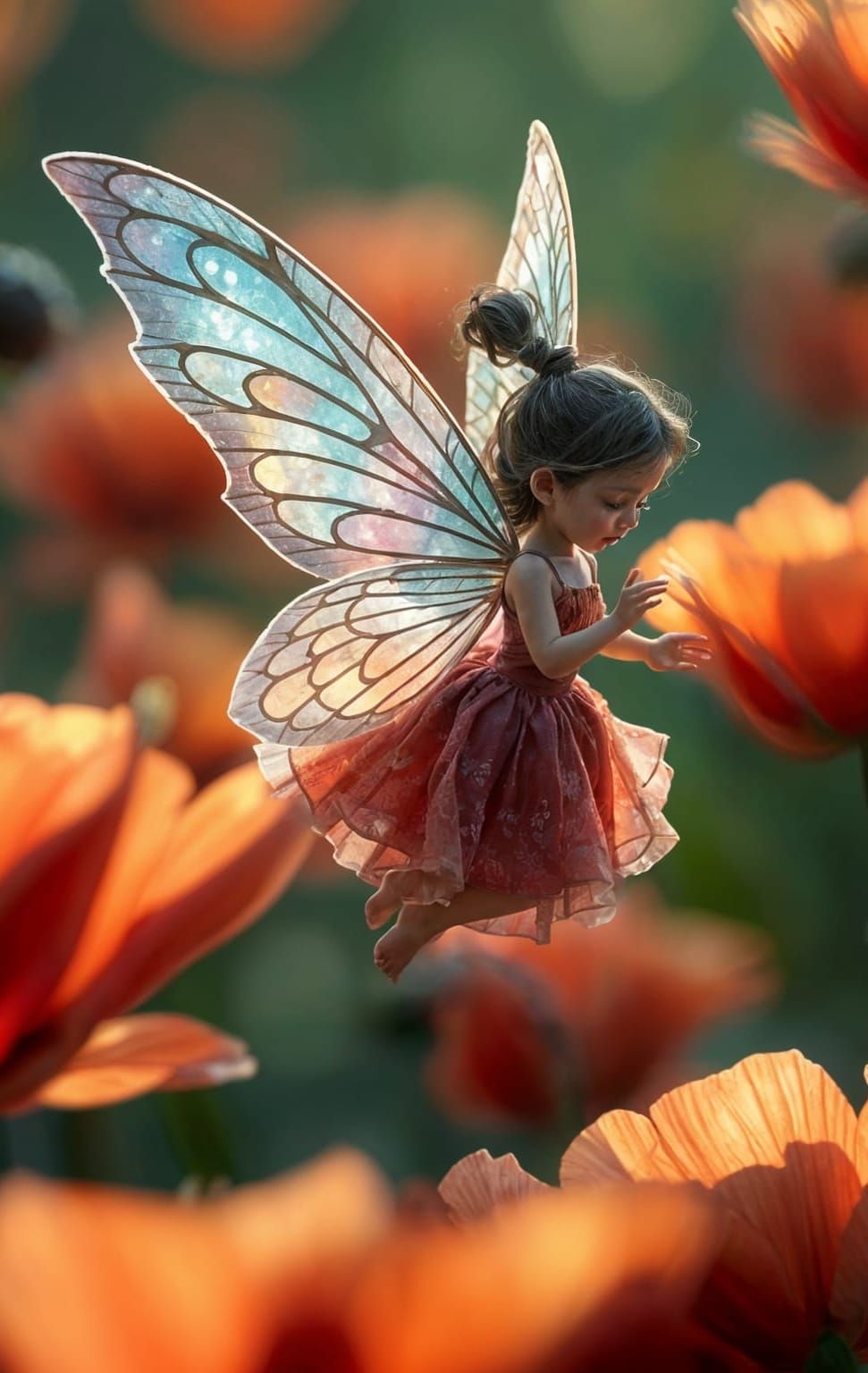 Luminous Gothic Fairy in Poppies Watercolor