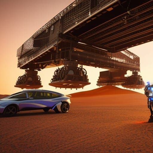 Steampunk Cyborg at Martian Gas Station