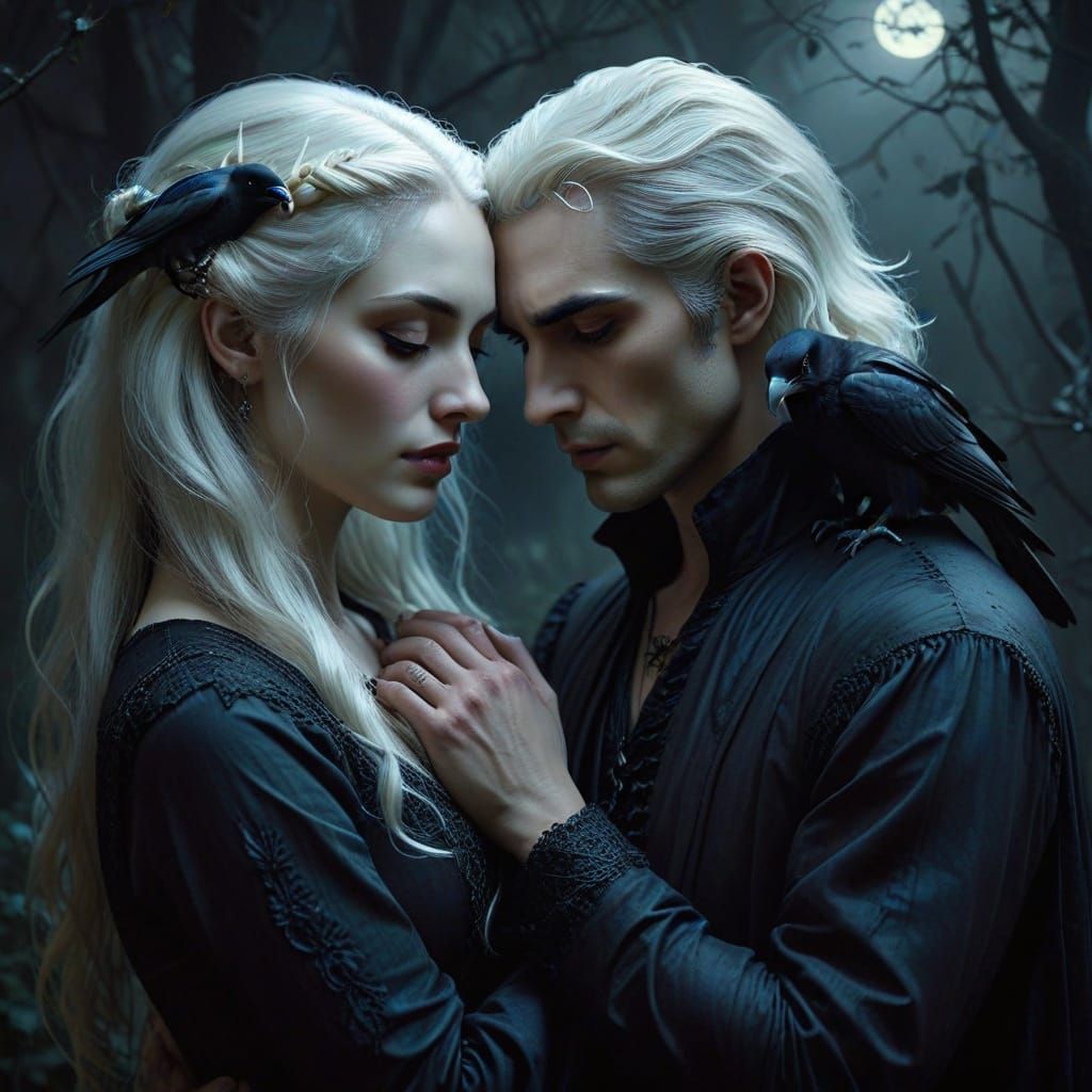 Gothic Vampire Romance Painting with Eerie Moonlight