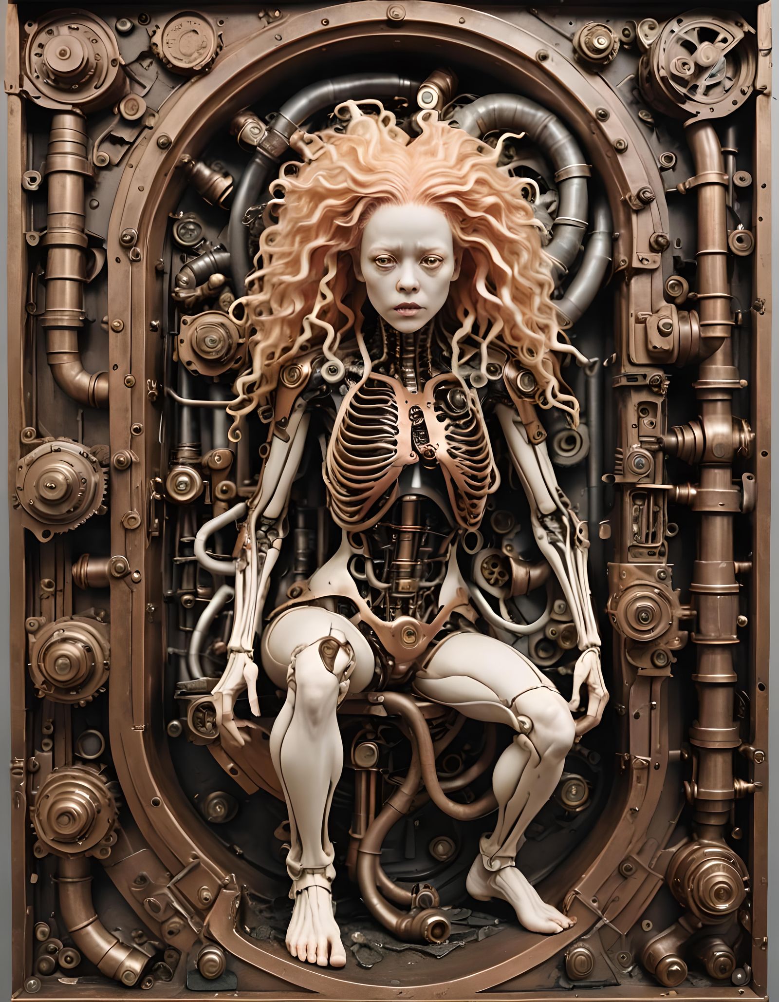 Steampunk Copper Woman Anatomy Diorama in Relief