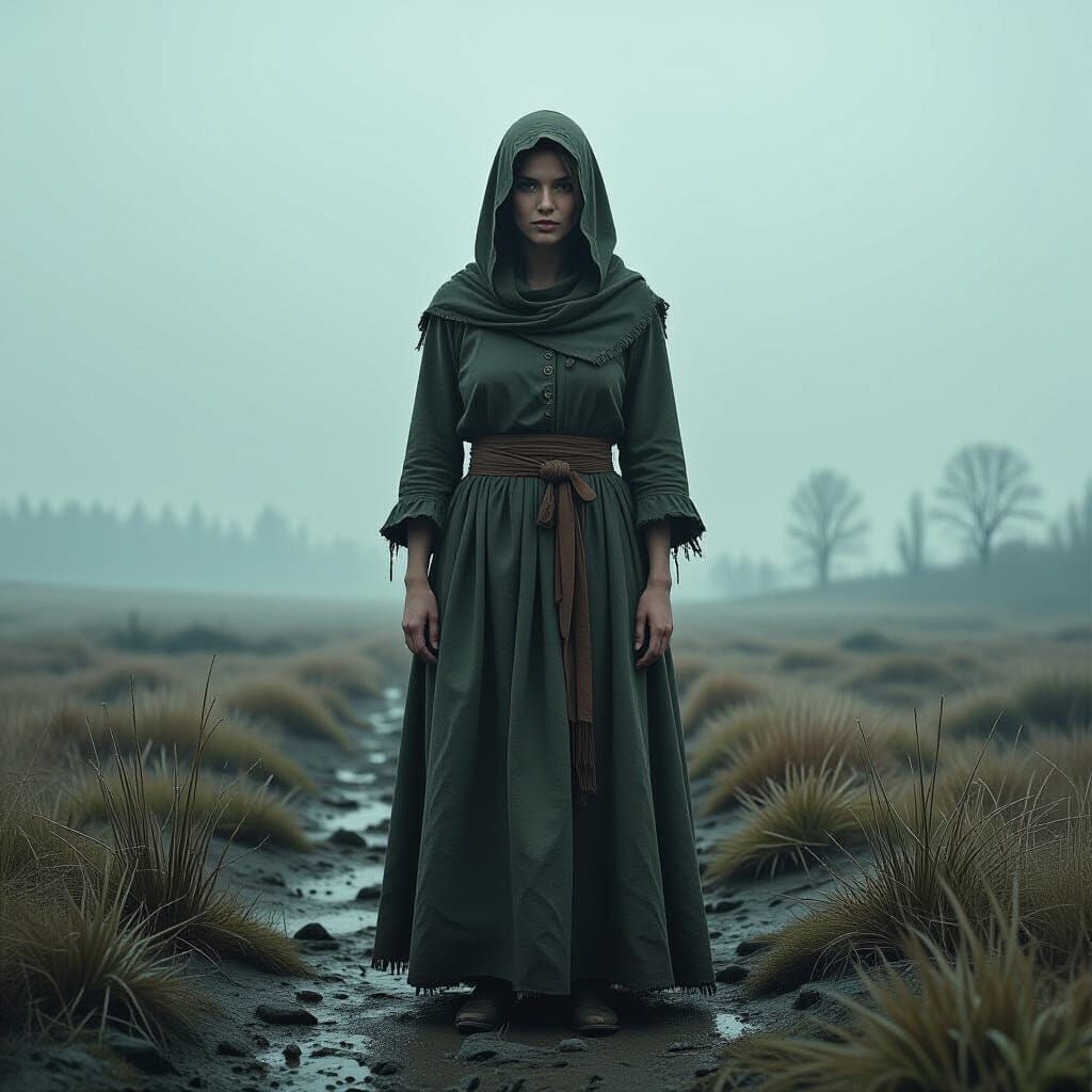 Resilient Mother in Desolate Landscape