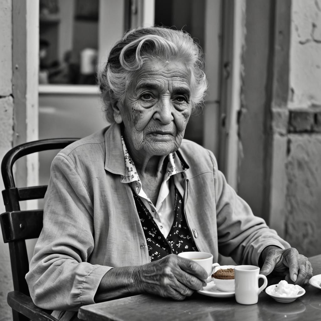 Elderly Woman in Wheelchair: Grayscale Pinhole Photography