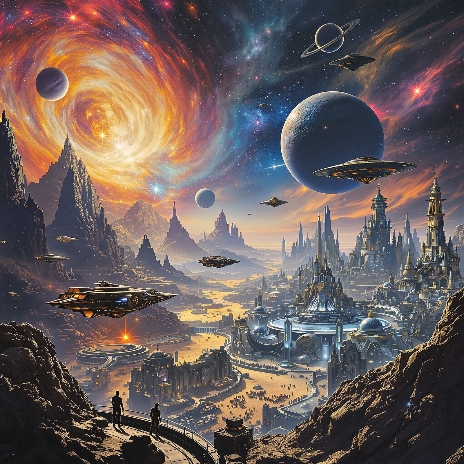 A vast interstellar panorama showing a breathtaking journey ...