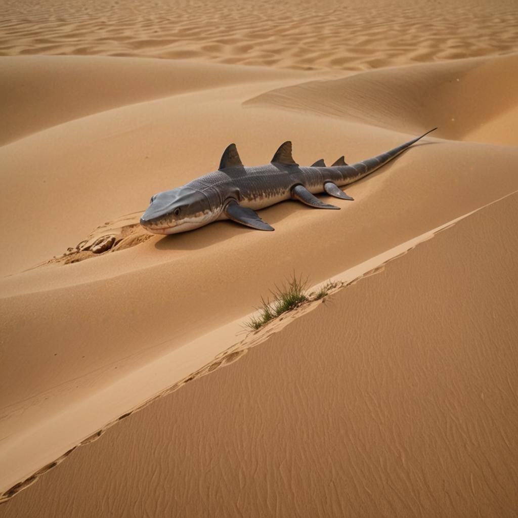Surreal Desert Shark Dragon in Dark Fantasy Style