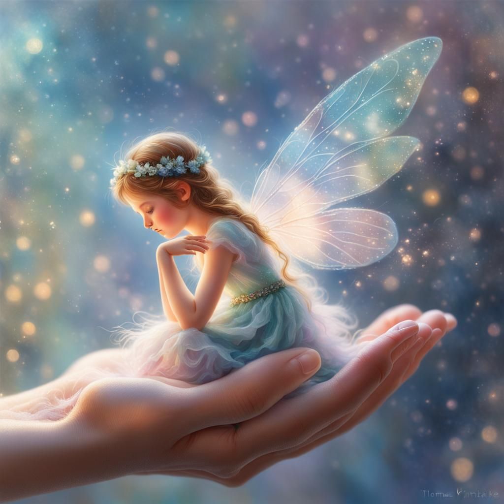 Ethereal Fairy Resting on a Hand
