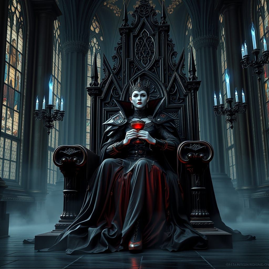 Vampire Queen on Throne in Dark Fantasy Realism