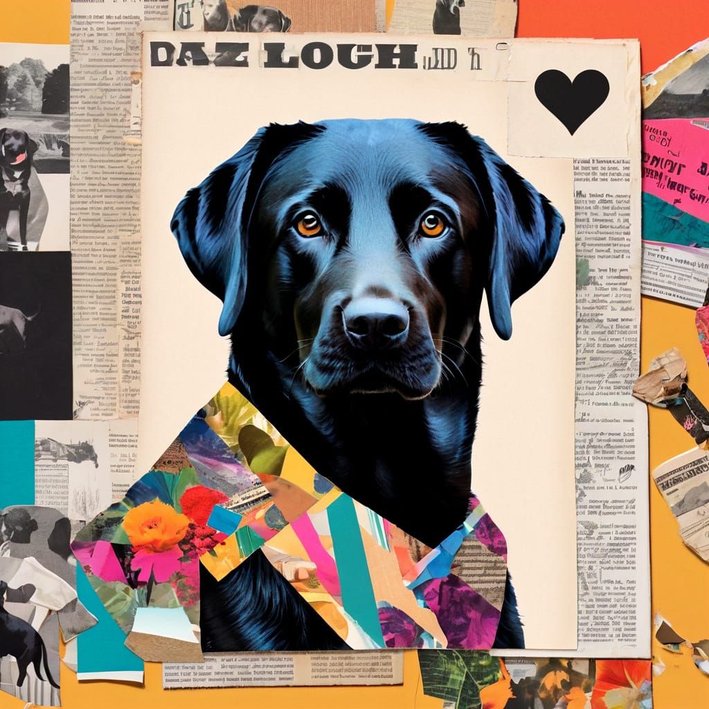 Black Lab Collage Art from 90s Magazine Clippings