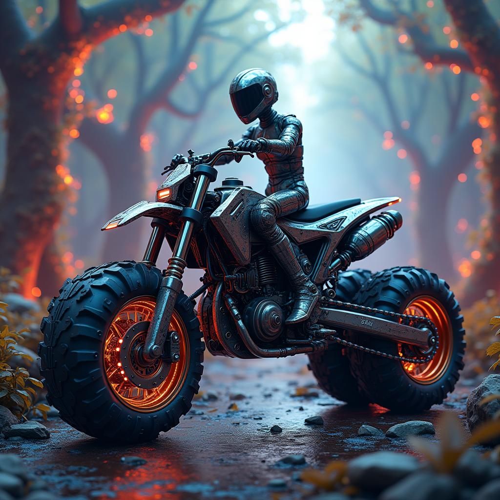 Futuristic Quad Dirt Bike in Dreamlike Landscape