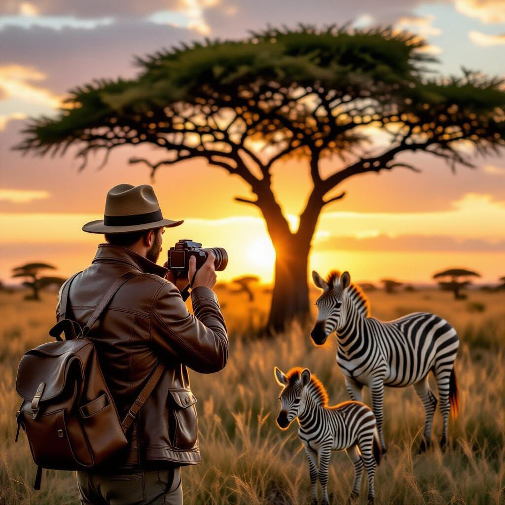 1920s Photographer Captures Zebra Family at Sunset