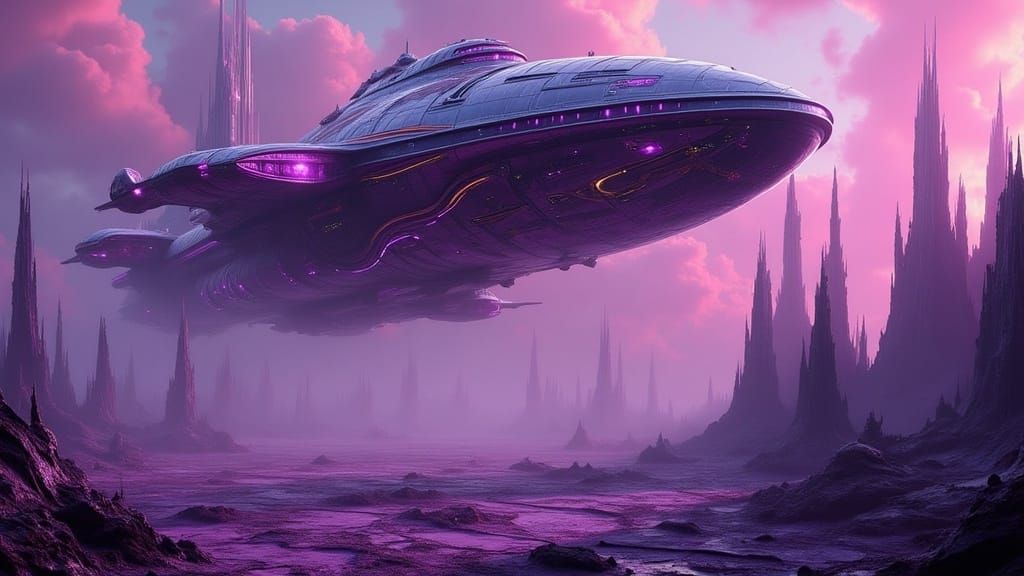 Surreal Science Fiction Spaceship Lands on Alien World in Cy...