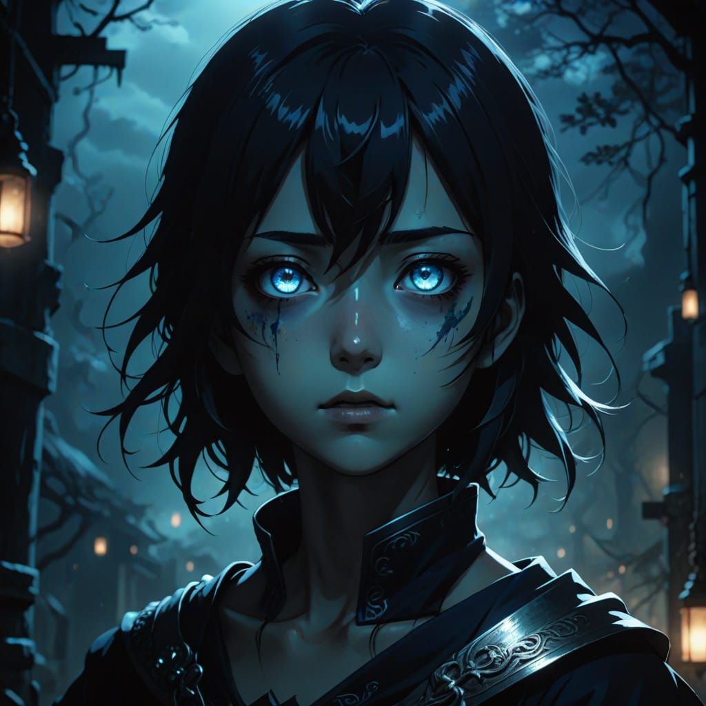 Mysterious Figure Emerges from the Shadows in Soft Blue Ligh...