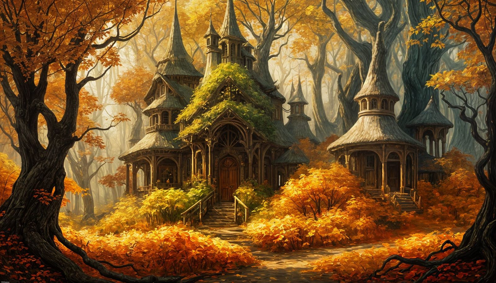 Elven Village in Autumn Forest