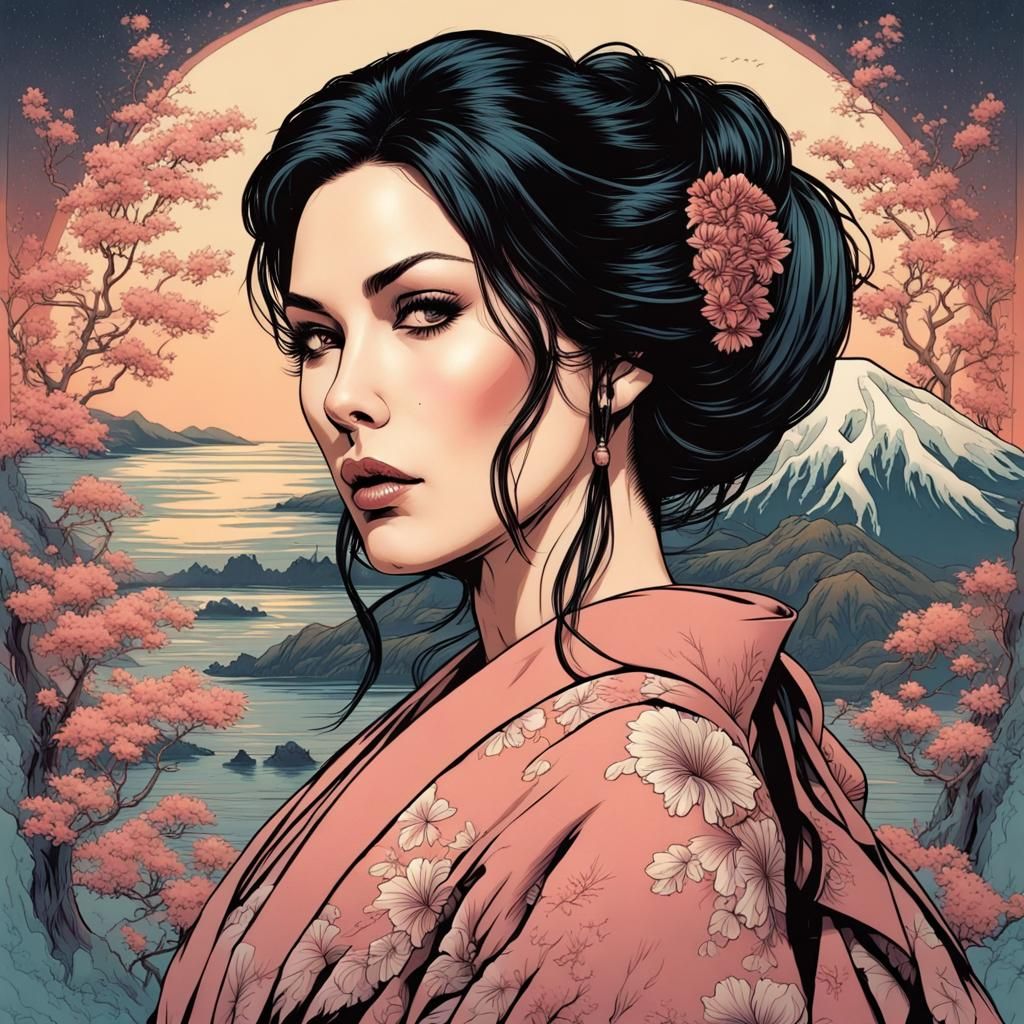 Monica Bellucci Portrait in Ukiyo-e Style