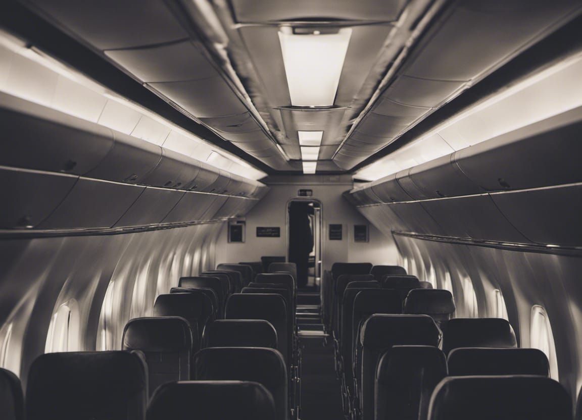 Eerie Empty Plane Cabin at Night
