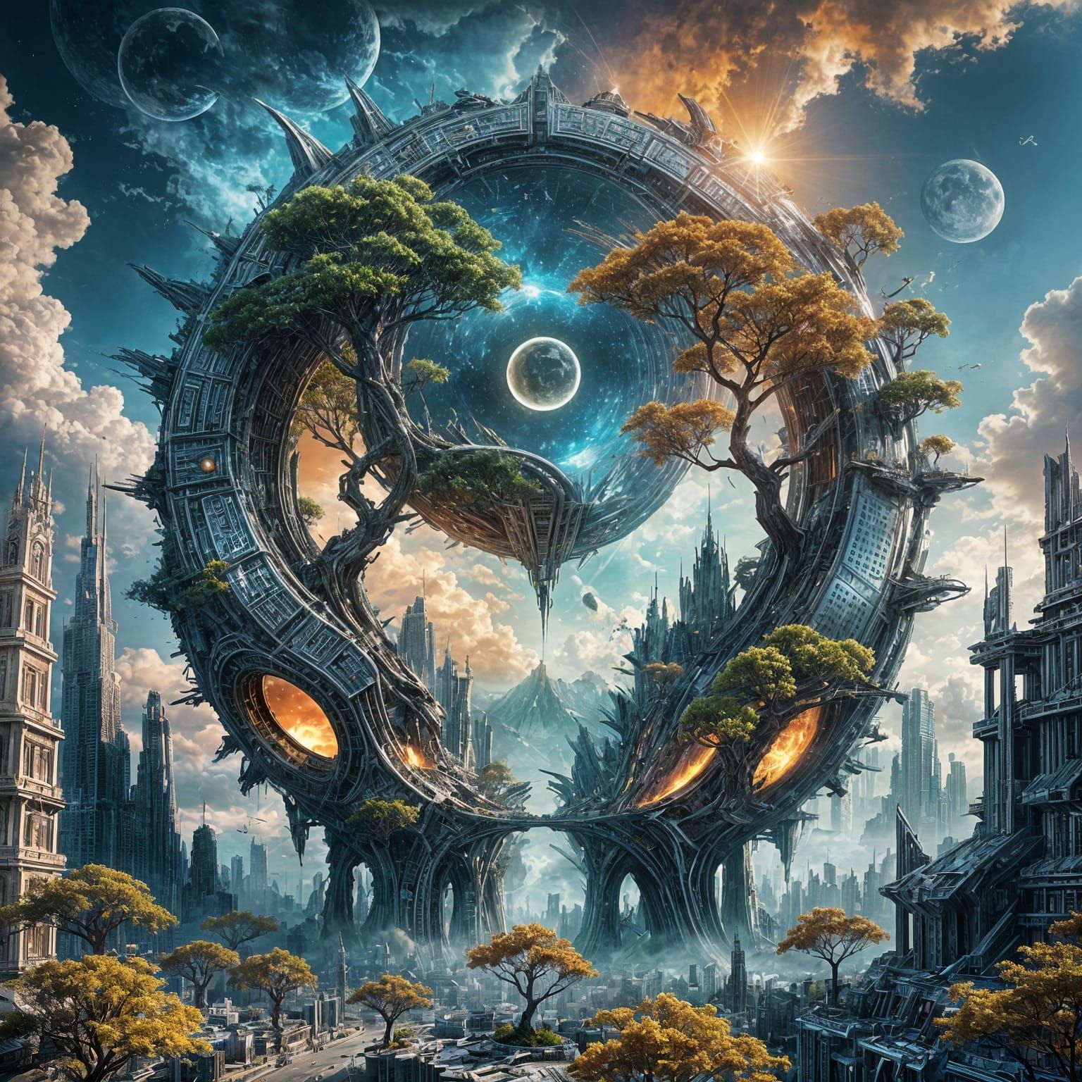 Surreal Fantasycore Cityscape with Futuristic Skyscrapers