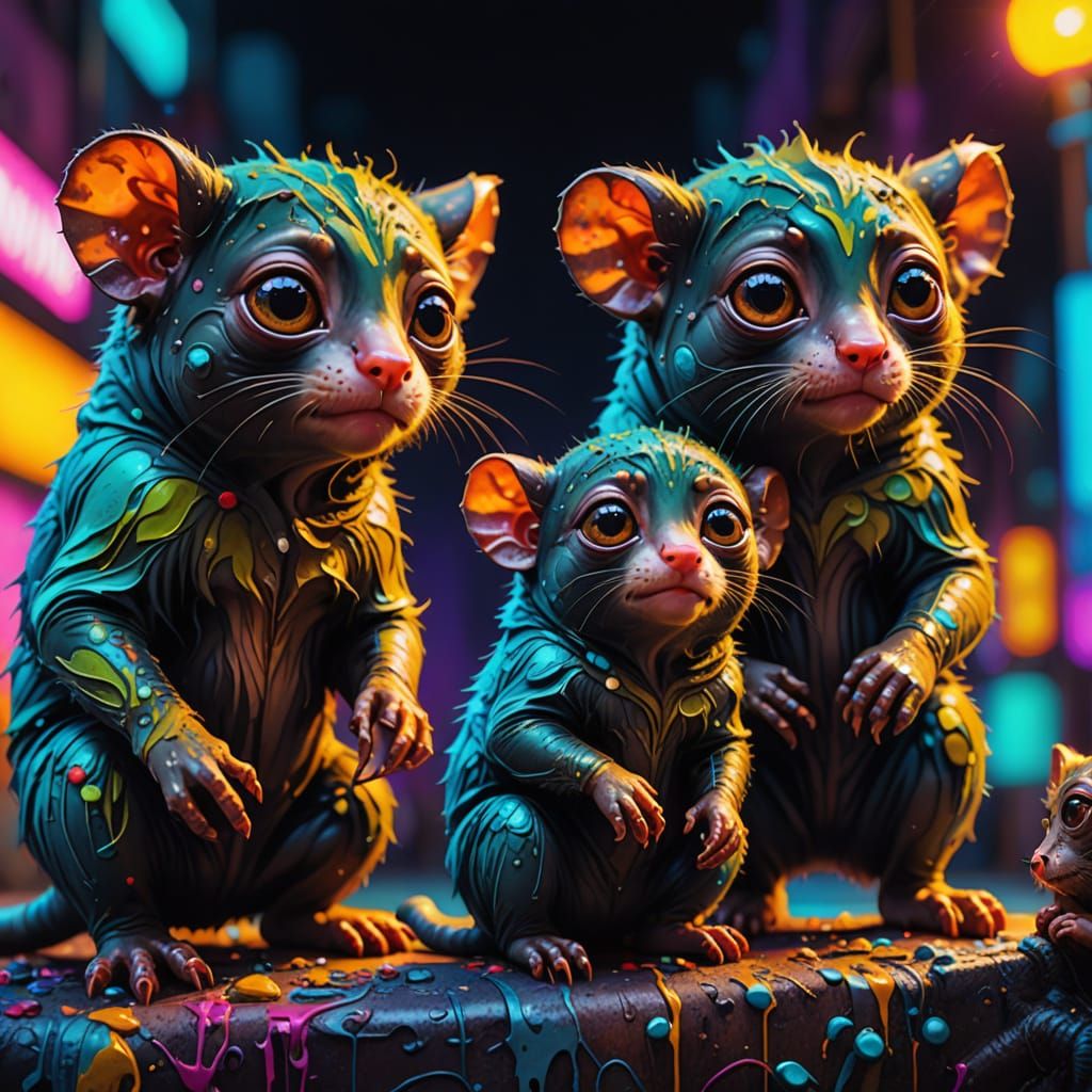 Whimsical Tarsiers in Vibrant Street Art