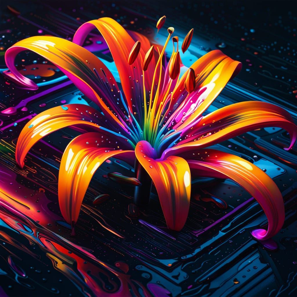 Holographic Neon Lily Graffiti Art