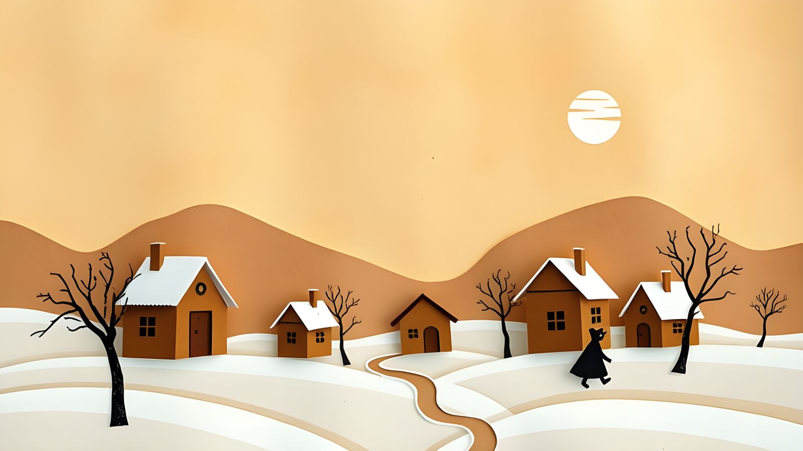Whimsical Winter Village Collage in Earthy Tones