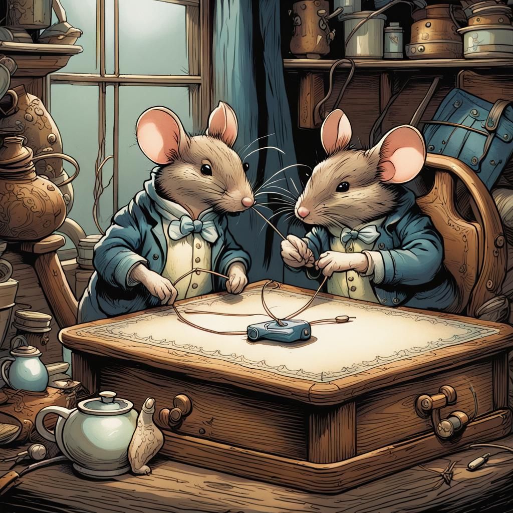 Mice Sewing in Beatrix Potter Style