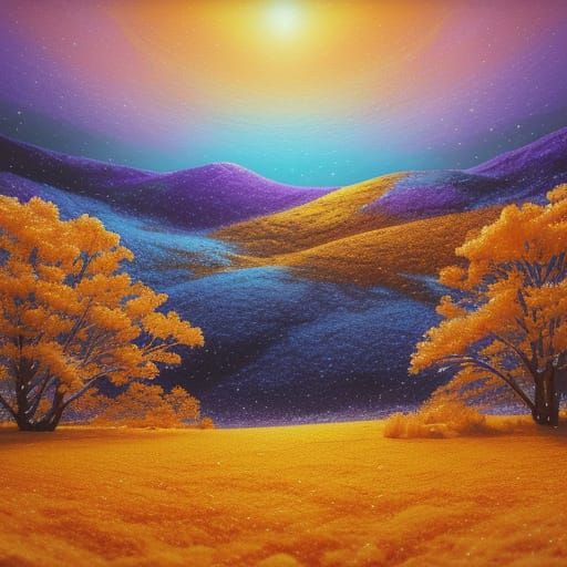 Surreal Snowscape with Orange Sun in Digital Art