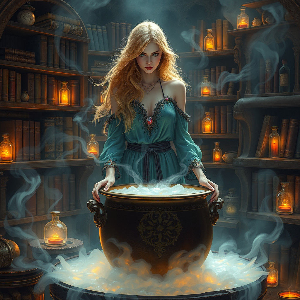 Enchantress Over Cauldron in Fantasy Concept Art
