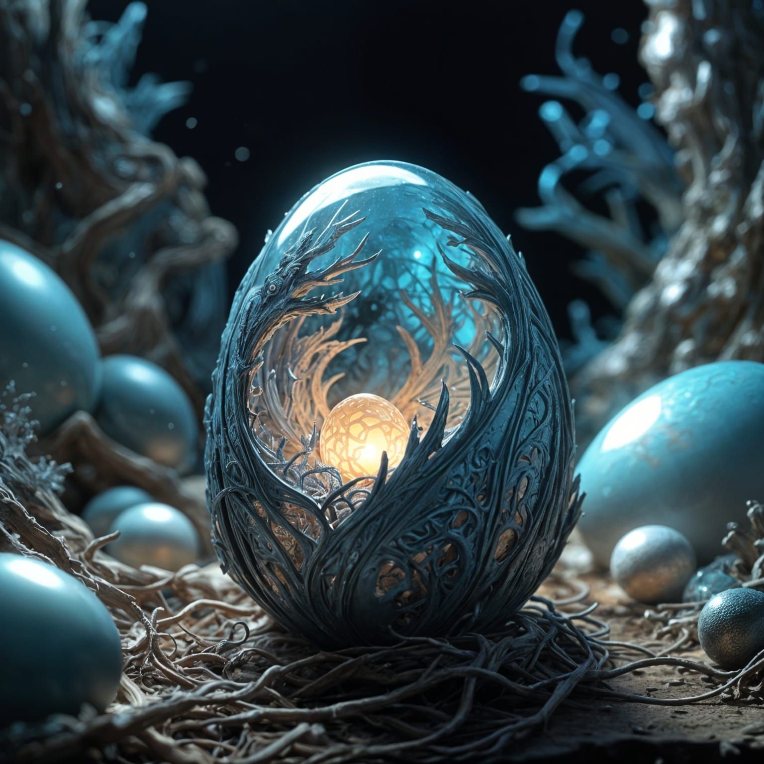 Surreal Dragon Egg in a Maximalist Digital Landscape