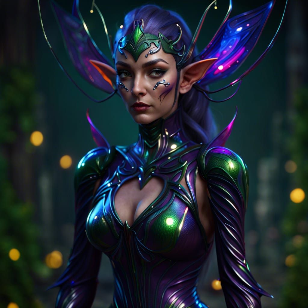 Elf in Latex Corset: Fantasy Concept Art