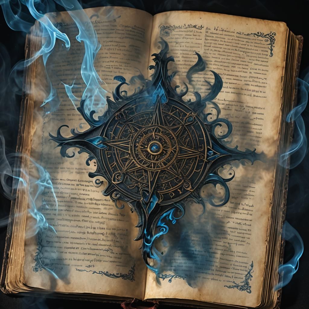 Mystical Spellbook with Blue Flame: Digital Painting
