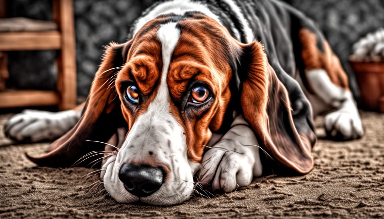 Comic Strip Bassett Hound in Moody Cinematic Style