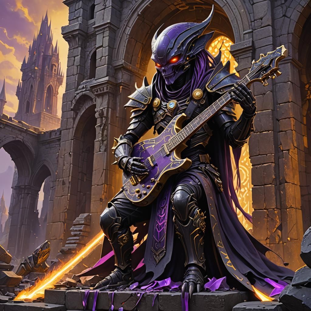 Alien Metalhead in Dark Fantasy Ruins