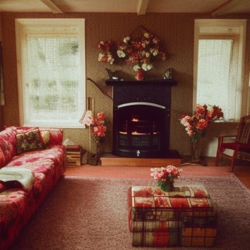 90s Cottage Living Room in VHS Style