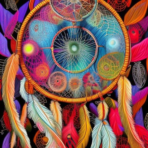 Ladybug Dreamcatcher: A Fusion of Surreal Art Styles