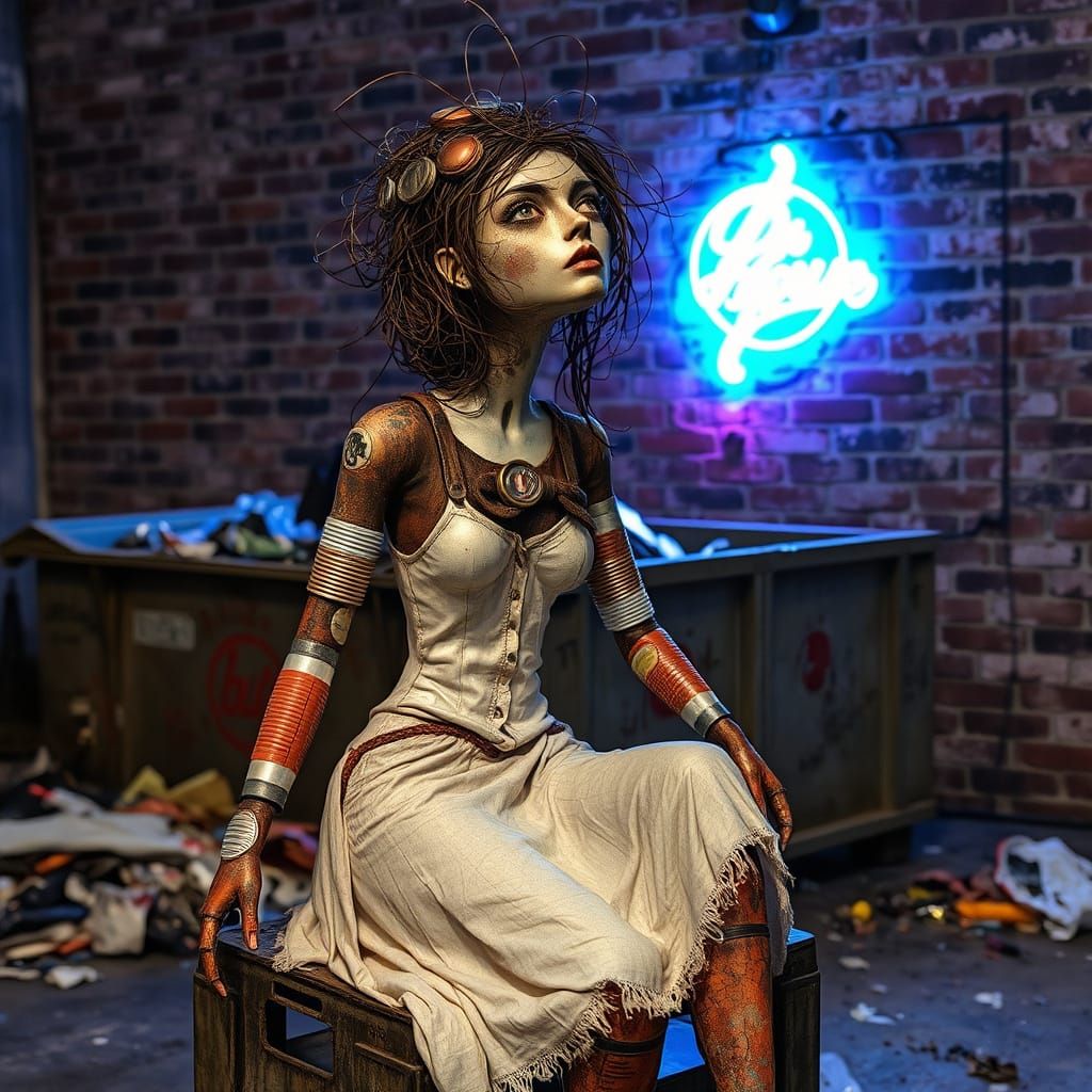 Surrealist Assemblage of Gritty Metal Woman