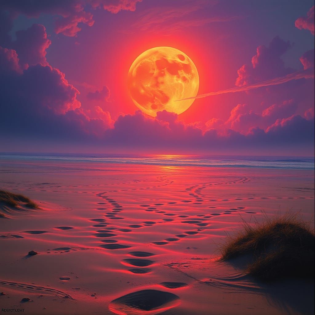 Ethereal Blood Moon Dreamscape in Renaissance Style