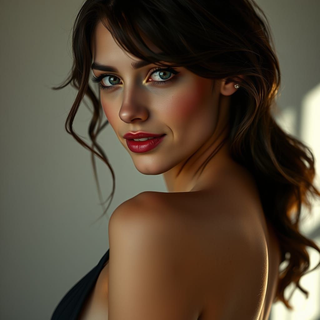 Intimate Portrait: Woman with Soulful Hazel Eyes