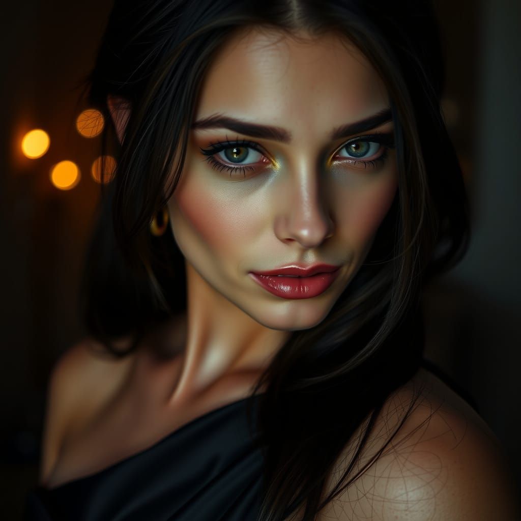 Woman's Soulful Hazel Eyes in Dramatic Chiaroscuro Lighting