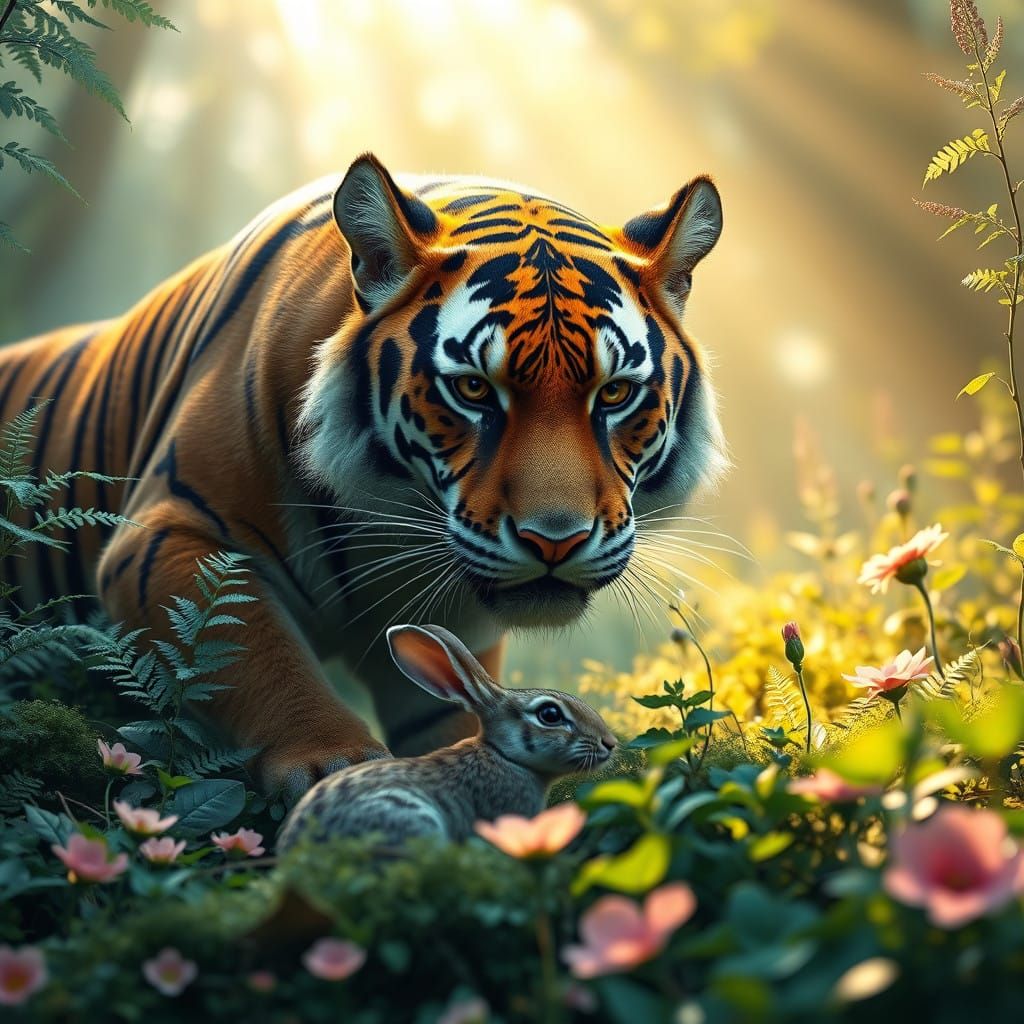 Tiger Stalking in a Vibrant Forest