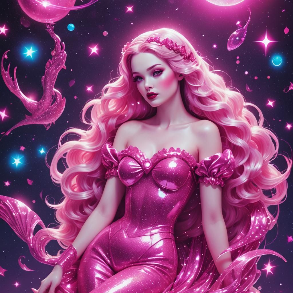 Snow White Space Mermaid with Synthwave Style