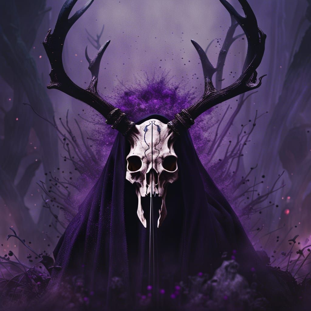 Deer Skull Cultist in Falling Ashes: Detailed Matte Painting