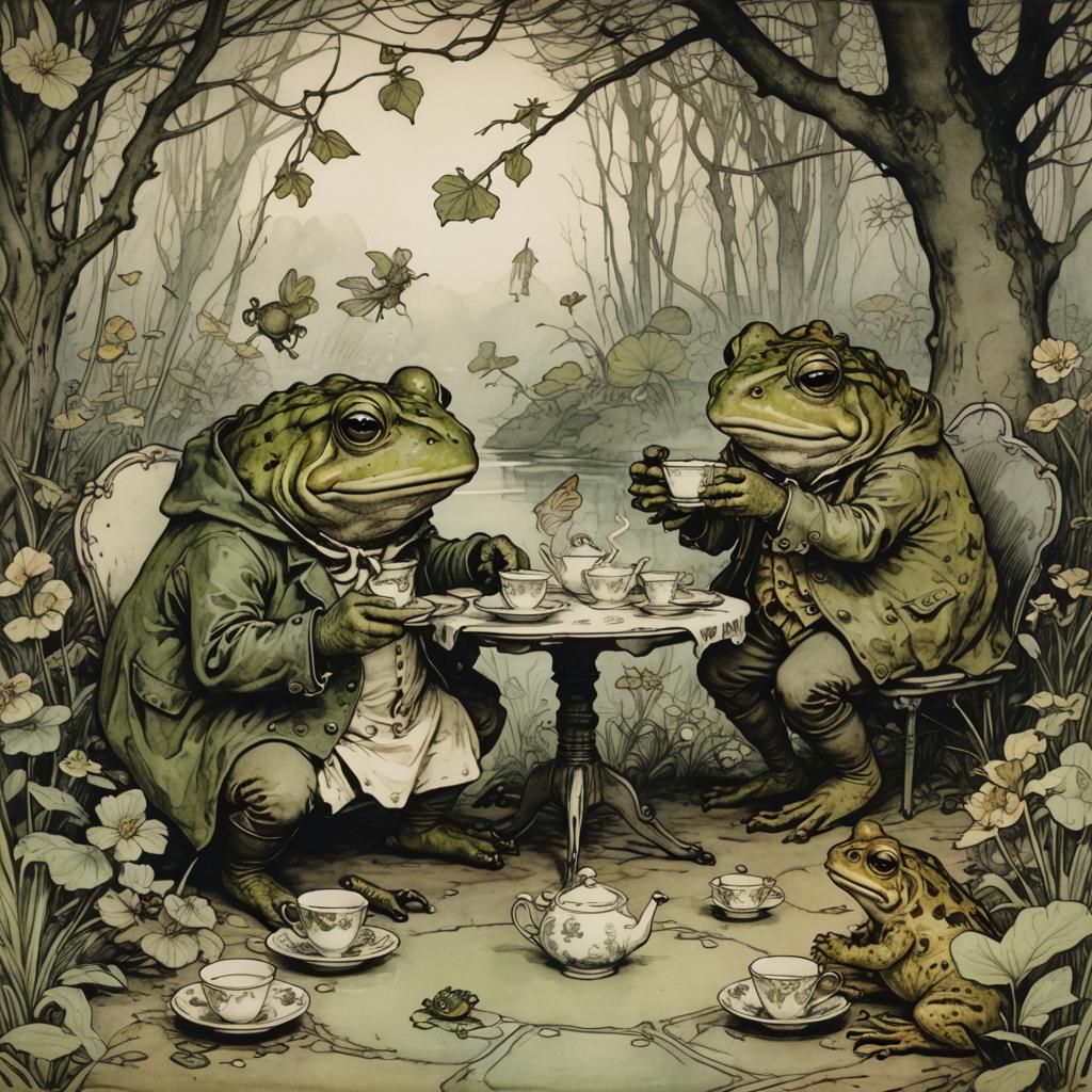 Toad and Frog Tea Party: Arthur Rackham Style