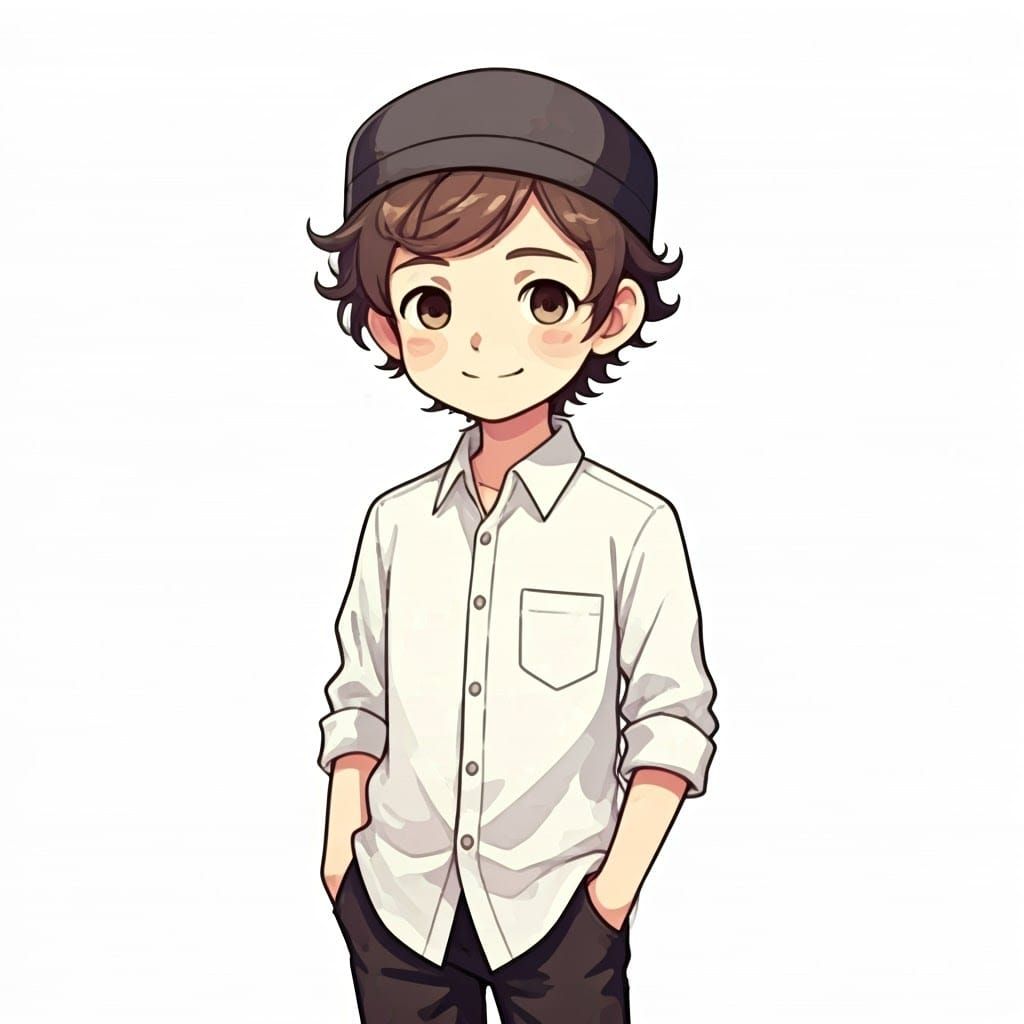Young Boy in Japanese Manga Style with Watercolor-Inspired A...