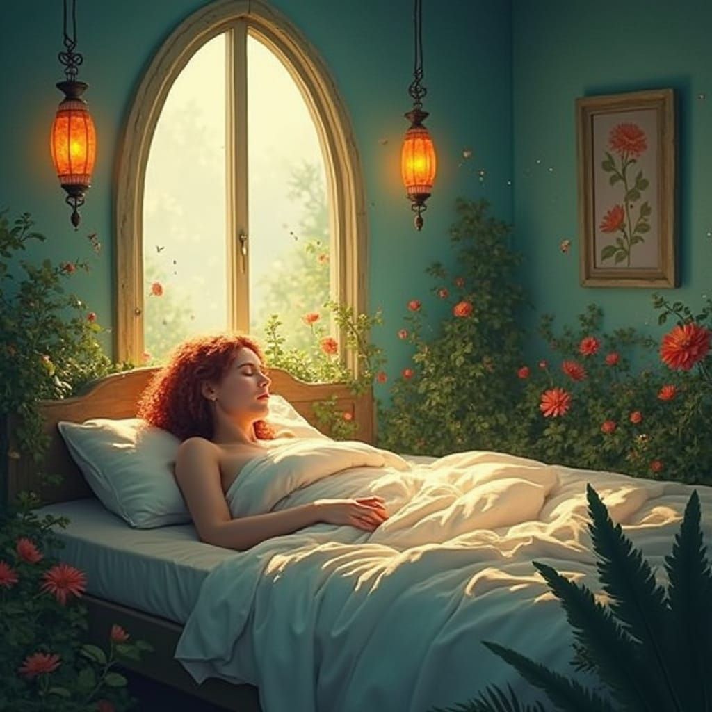 Surreal Dreamscape: Woman Waking in Fantasy World