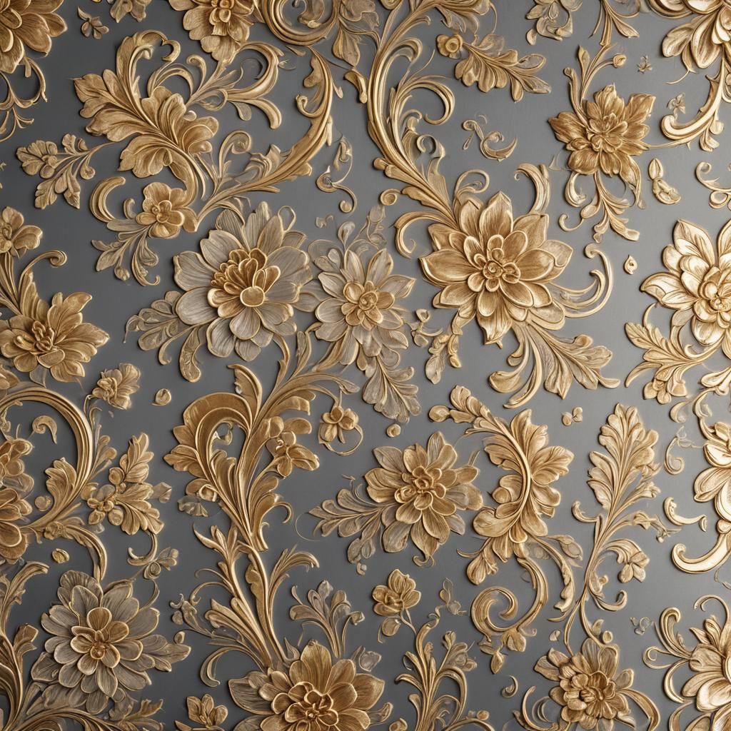 Intricate Golden Floral Wallpaper Design in Macro