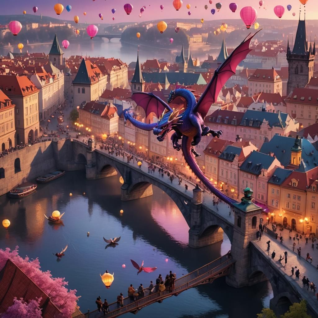 Dragon in Prague: Pixar-Style 3D Digital Art